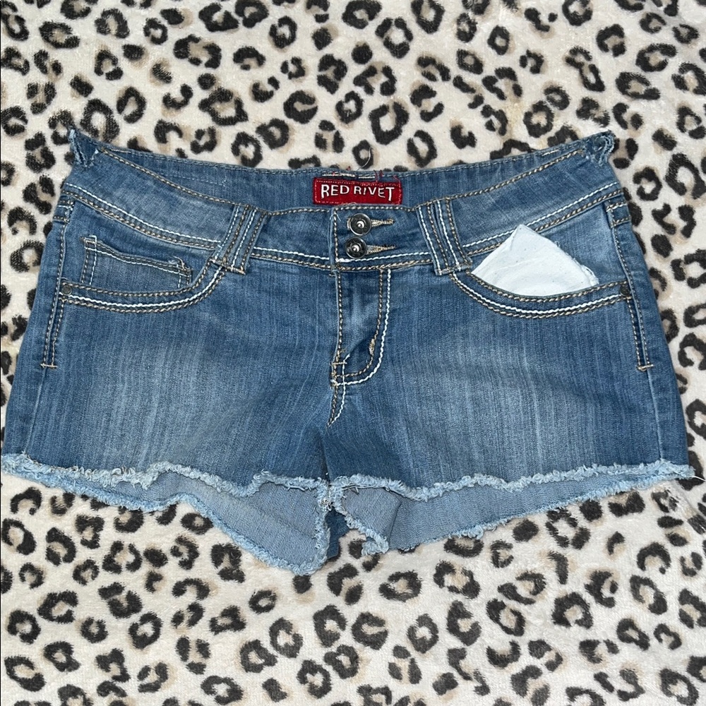 Vintage Red Rivet Women's Distressed Denim Shorts